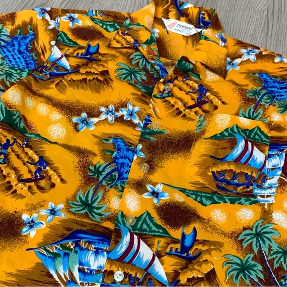 romani Other - Vintage 70s 80s Romani Orange Hawaiian Shirt Surfers Hula Girl‎ Boats Mens Small